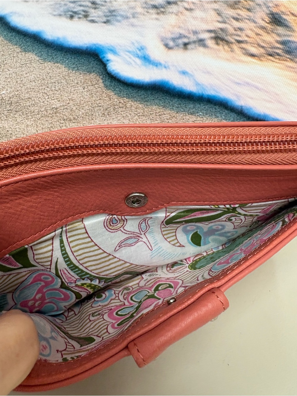 Stone Mountain Coral Pink Pebble Leather Double Zip Clutch Wallet Organizer - Picture 8 of 15